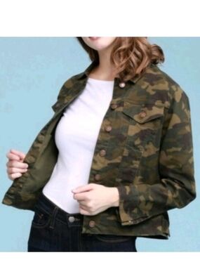 NWT Judy Blue Army Core Granola Girl Green Camo Denim Jacket Size S